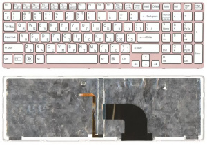 Клавиатура для ноутбука Sony SVE17, белая, с подсветкой, с розовой рамкой, RU