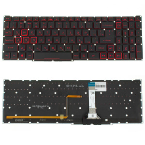 Клавиатура для ноутбука ACER Nitro 5 AN515-45 AN515-56 чёрная, кнопки красные, с подсветкой, RU