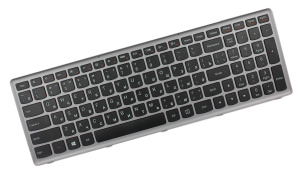 Клавиатура для ноутбука Lenovo Z500, чёрная, с серой рамкой, RU