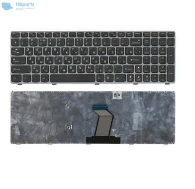 Клавиатура для ноутбука Lenovo IdeaPad Y570, чёрная, с серой рамкой, RU