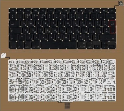 Клавиатура для ноутбука Apple Macbook 13" A1278 Black, Backlite, Big Enter, RU