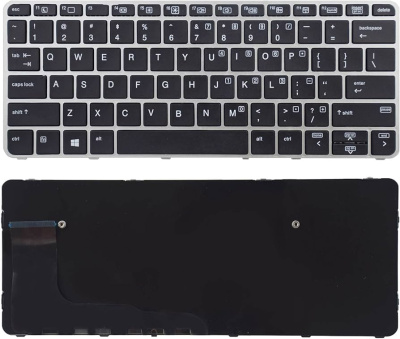 Клавиатура для ноутбука HP EliteBook 820 G3, чёрная, с подсветкой, Trackpoint, с серой рамкой, RU