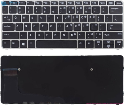 Клавиатура для ноутбука HP EliteBook 820 G3, чёрная, с подсветкой, Trackpoint, с серой рамкой, RU