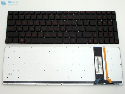 Клавиатура для ноутбука ASUS N56 N76 N550, чёрная, с красной подсветкой, маленький Enter, RU
