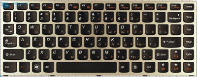 Клавиатура для ноутбука Lenovo IdeaPad U460, чёрная, с серой рамкой, RU