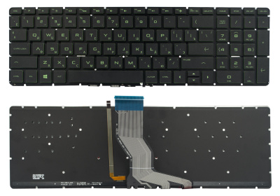 Клавиатура для ноутбука HP Pavilion 15-AB, чёрная, с подсветкой, зелёные буквы, RU