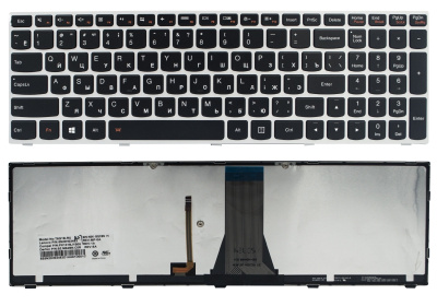 Клавиатура для ноутбука Lenovo IdeaPad G50-70, Z51-70, чёрная, с подсветкой, с серой рамкой, RU