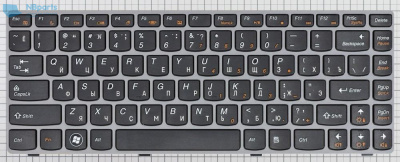 Клавиатура для ноутбука Lenovo Z450, Z460, чёрная, с серой рамкой, RU