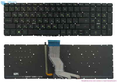 Клавиатура для ноутбука HP Pavilion 15-AB, чёрная, с подсветкой, зелёные буквы, RU
