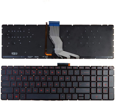 Клавиатура для ноутбука HP Pavilion 15-AB, чёрная, с подсветкой, красные буквы, RU