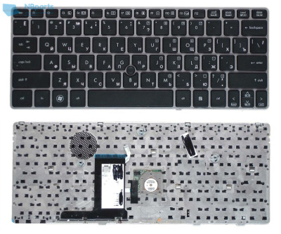 Клавиатура для ноутбука HP 2560p, чёрная, Trackpoint, с серой рамкой, RU