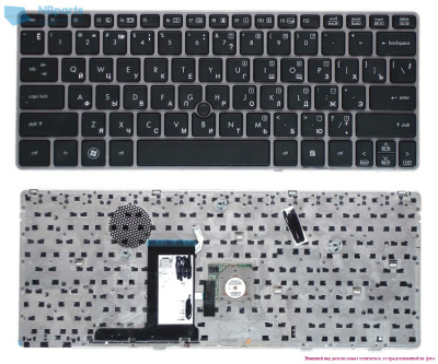 Клавиатура для ноутбука HP 2560p, чёрная, Trackpoint, с серой рамкой, RU